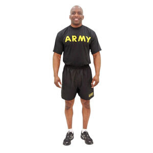 US Army Physical Fitness Uniform Shirt Shorts Unisex Black Yellow PT Large Gold